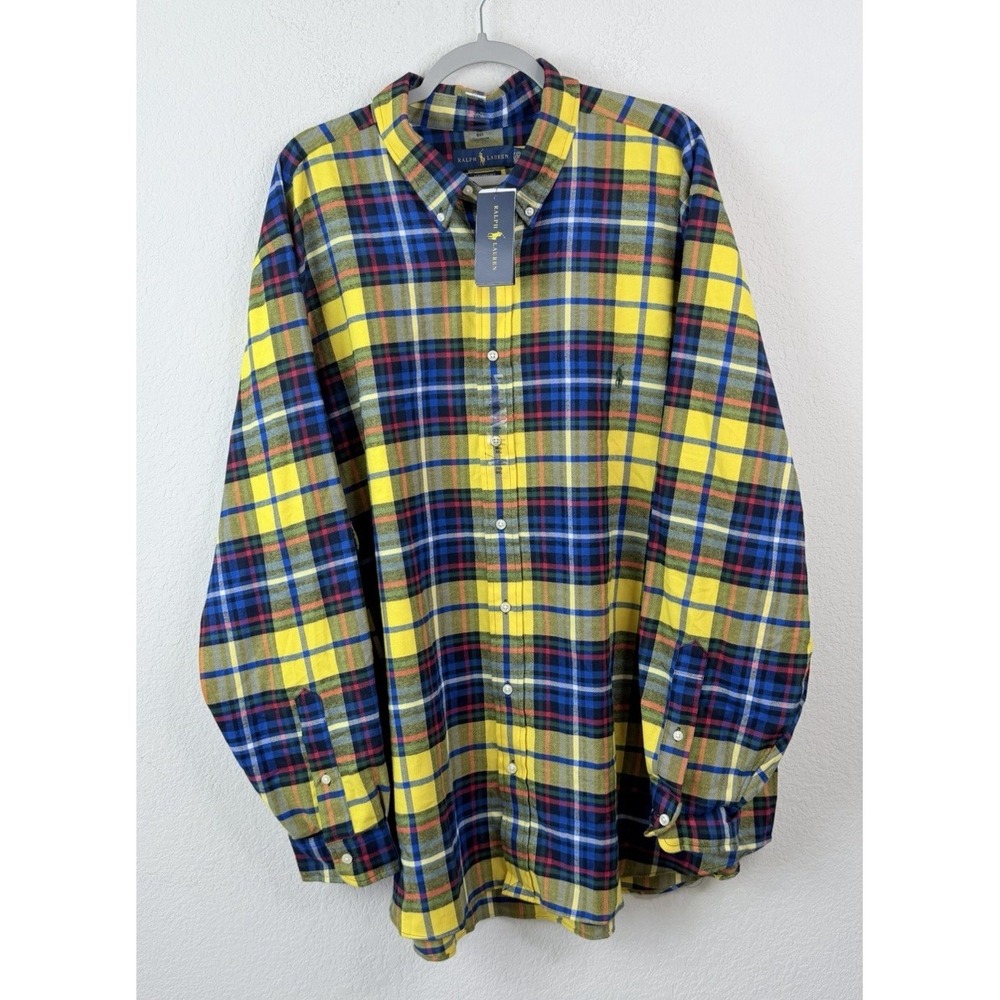 Ralph Lauren Performance Shirt 3XB Big Tall NWT Yellow Plaid Flannel Button Down